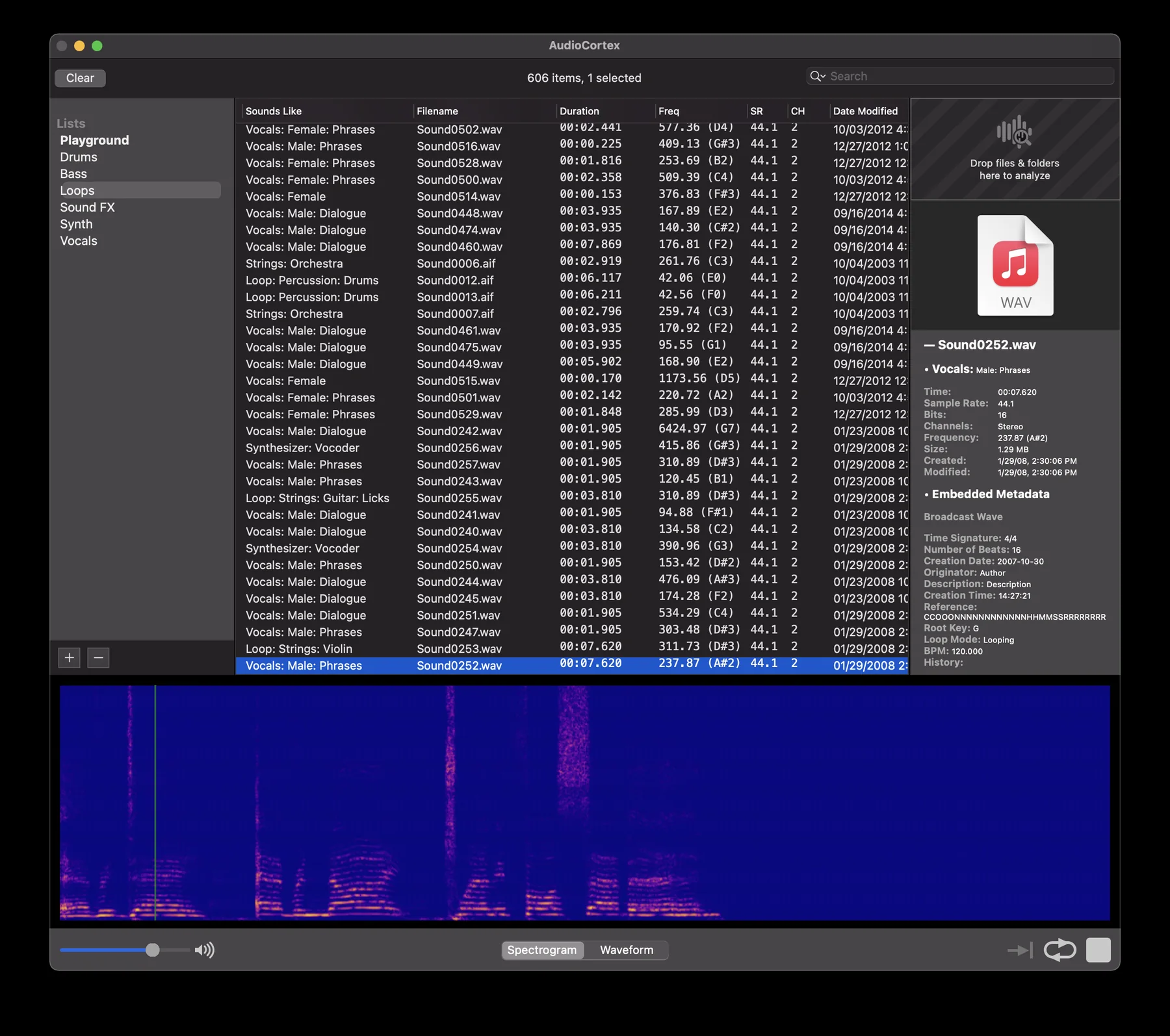 AudioFinder spectrogram view